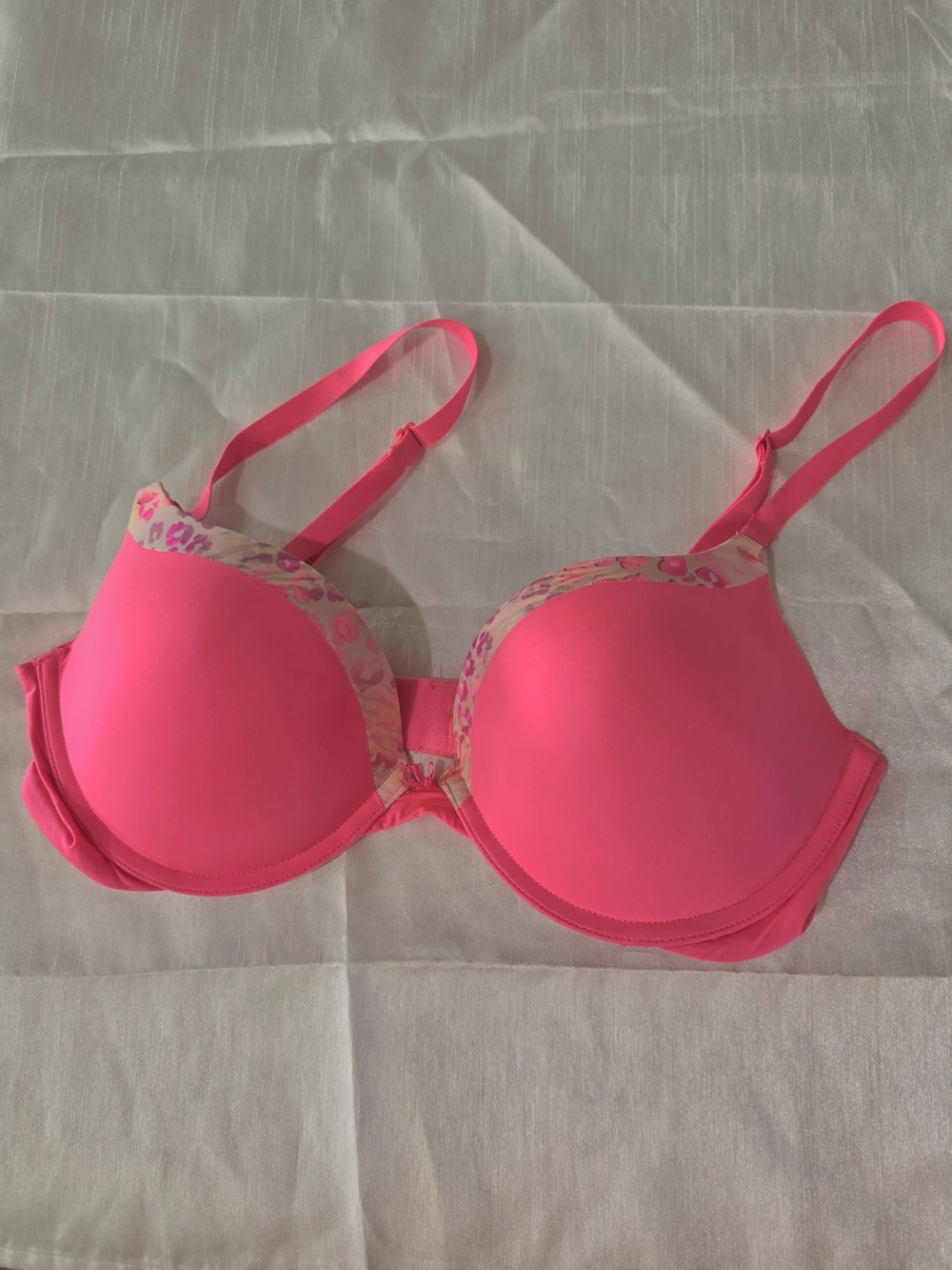 Victoria's Secret 36C Hot Pink Padded Bra with Leopard Accent